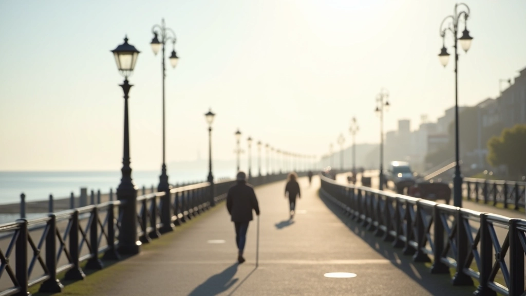 Bray promenade pathway with Victorian lampposts and sea view