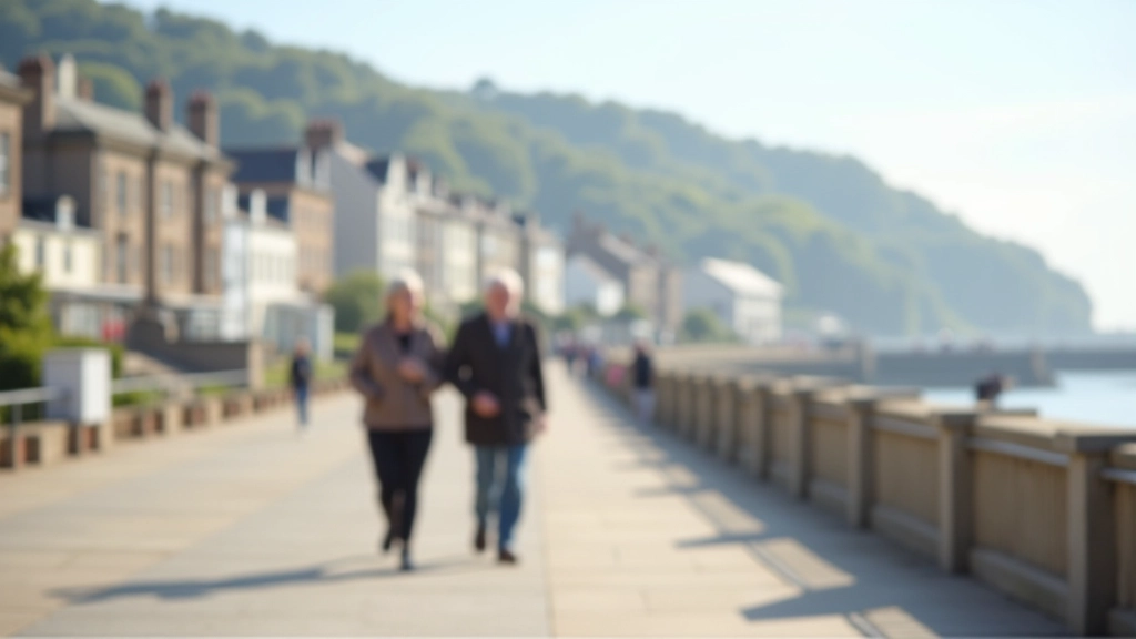People walking along the promenade with sea in background