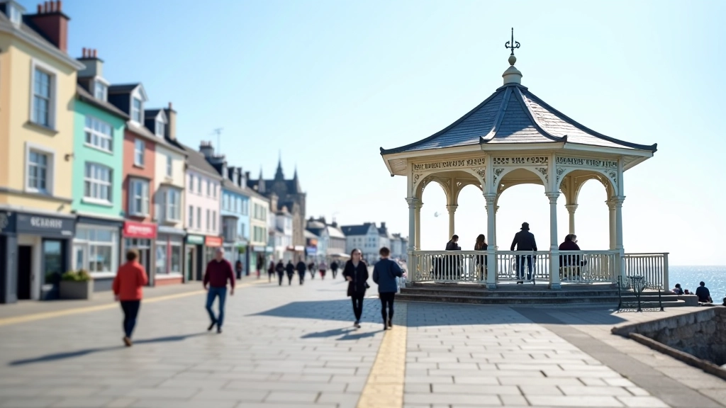 Bray seafront promenade with Victorian bandstand and seaside buildings in background