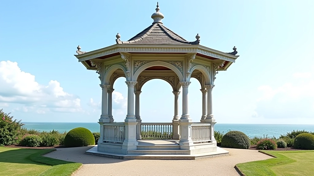 Historic bandstand structure with Victorian architecture and surrounding gardens