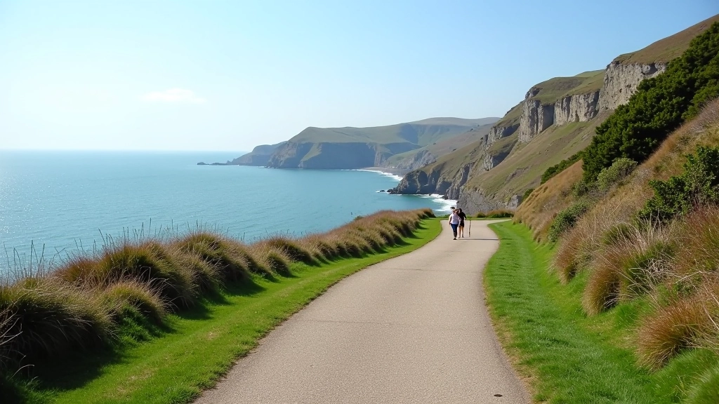 Coastal pathway between Bray and Greystones with cliff views and walking route markers
