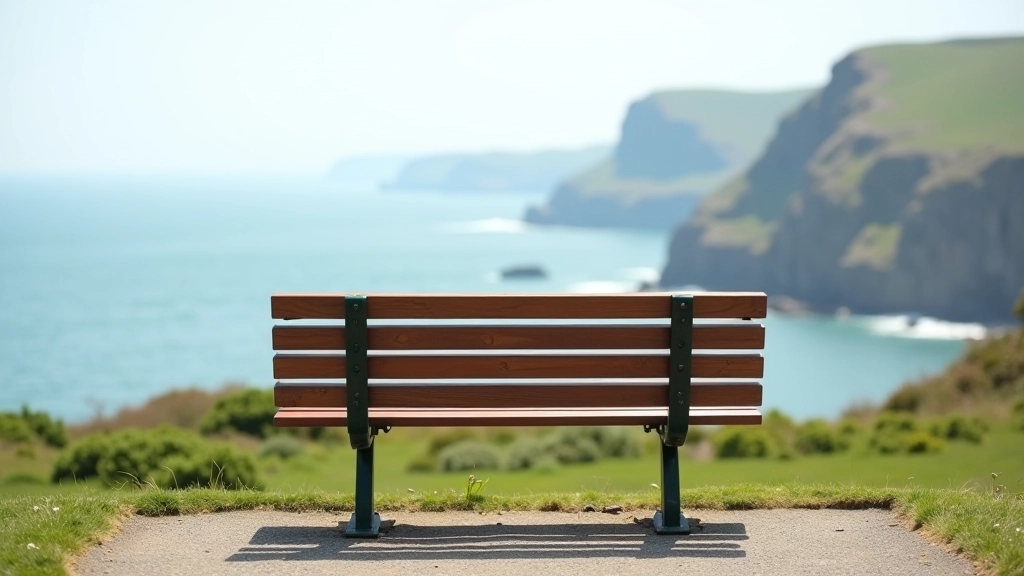 Victorian-style bench overlooking Greystones coastline and sea